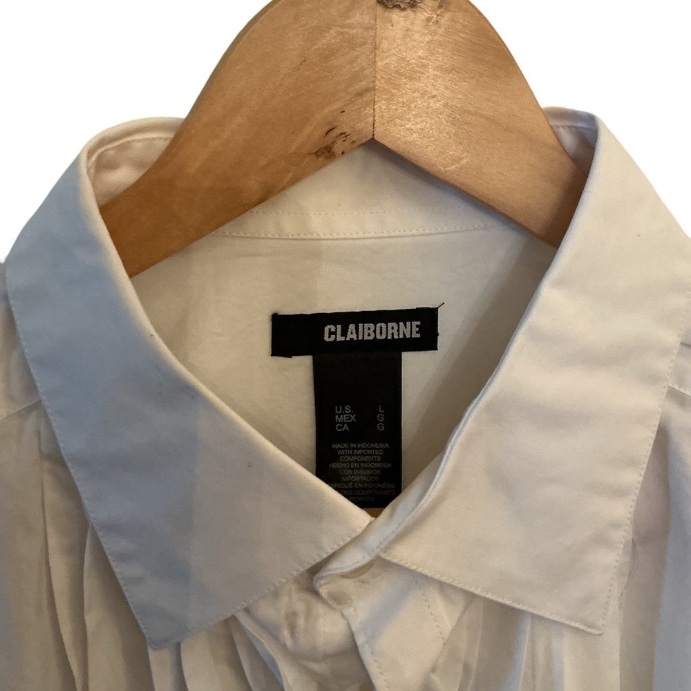 Claiborne‎ Pleated Front White Dress Shirt - Premium Cotton Size L - Picture 8 of 8